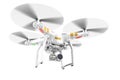 White quadrocopter drone with a video camera 3d