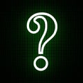 White question mark on green lighted square repeated shape metal neon background. 3d render