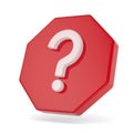 White question mark on red octagon and white background. Isolated 3D illustration Royalty Free Stock Photo