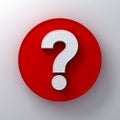 White question mark on round red signboard background abstract with shadow