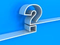 White question mark shelf on blue background