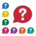 White question mark sign in red speech balloon. Help icon. Colorful set additional versions icons. Vector Royalty Free Stock Photo