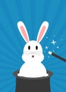 White rabbit in a black magic hat Royalty Free Stock Photo