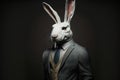 white rabbit bunny businessman in a formal suit on a dark background Generative AI