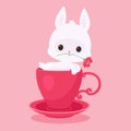 White rabbit bunny in a tea
