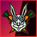White rabbit with carrot esport and sport mascot logo design in modern illustration concept for team badge, emblem and thirst