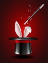 White rabbit ears appear from the magic hat Royalty Free Stock Photo