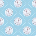 White rabbit and flowers. Seamless pattern