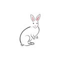 White rabbit in japanese style on a white background. Bunny in simple style. Animal sketch.