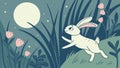 White Rabbit Leaping Through Moonlit Grassy Field Vector, vector design Generative AI Royalty Free Stock Photo