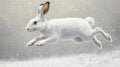 White Rabbit Leaping Through Snowy Landscape Royalty Free Stock Photo