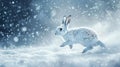 White Rabbit Leaping Through Snowy Winter Landscape Royalty Free Stock Photo