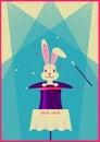 White rabbit in magical hat.Vector poster of magic show Royalty Free Stock Photo