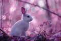 White Rabbit in a Magical Pink Forest