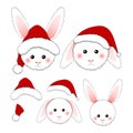 White Rabbit Santa Claus isolated on White Background. Vector Illustration