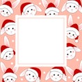 White Rabbit Santa Claus on Pink Banner Card. Vector Illustration