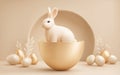 A white rabbit sits gracefully in a golden egg cup, embodying the spirit of Easter. Royalty Free Stock Photo