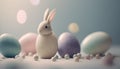 a white rabbit sitting in front of a group of eggs Royalty Free Stock Photo