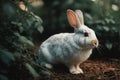 White Rabbit Sitting in Middle of Forest Royalty Free Stock Photo