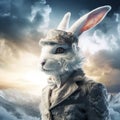 White rabbit in snow profile Royalty Free Stock Photo