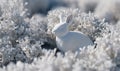 A white rabbit is standing in a field of white flowers Royalty Free Stock Photo
