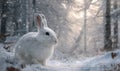 A white rabbit is standing in the snow, looking at the camera Royalty Free Stock Photo
