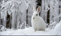 A white rabbit is standing in the snow, looking at the camera Royalty Free Stock Photo