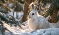 A white rabbit is standing in the snow, looking at the camera Royalty Free Stock Photo