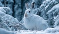 A white rabbit is standing in the snow, looking at the camera Royalty Free Stock Photo