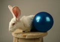 White rabbit and a toy ball