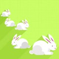 White rabbits on green Easter spring illustration