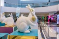 White rabbits sculptures in front of duty free shops in at the departure terminal in the Beirut Rafic Hariri International