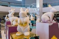White rabbits sculptures in front of duty free shops in at the departure terminal in the Beirut Rafic Hariri International