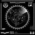 White radar screen on black background, HUD interface Royalty Free Stock Photo