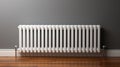 White radiator in an apartment by grey wall