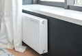 White radiator heating with in modern house bedroom Royalty Free Stock Photo