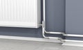 The white radiator and pipes of heating