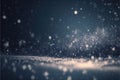 White rain drops or snowflakes falling down on dark blue background. Generative AI