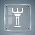 White Rake toy icon isolated on grey background. Children toy for beach games. Square glass panels. Vector