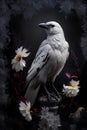 White raven with gothic floral background