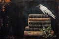 White Raven Sitting on Books