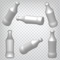 White realistic bottles, blank bottle isolated on transparent background. 3d white blank bottle for your design, app, UI.