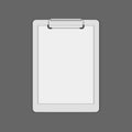 White realistic clipboard with blank paper sheet attached isolated on gray vector illustration Royalty Free Stock Photo