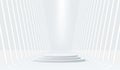 White realistic cylinder pedestal podium with perspective neon light
