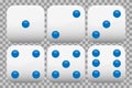 White realistic dice collection with blue dots set of 6 vector available Royalty Free Stock Photo