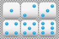 White realistic dice collection with blue dots set of 6 vector available