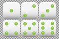 White realistic dice collection with green dots set of 6 vector available Royalty Free Stock Photo