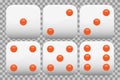 White realistic dice collection with orange dots set of 6 vector available Royalty Free Stock Photo
