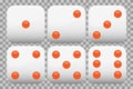 White realistic dice collection with orange dots set of 6 vector available Royalty Free Stock Photo