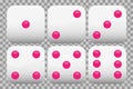 White realistic dice collection with pink dots set of 6 vector available Royalty Free Stock Photo